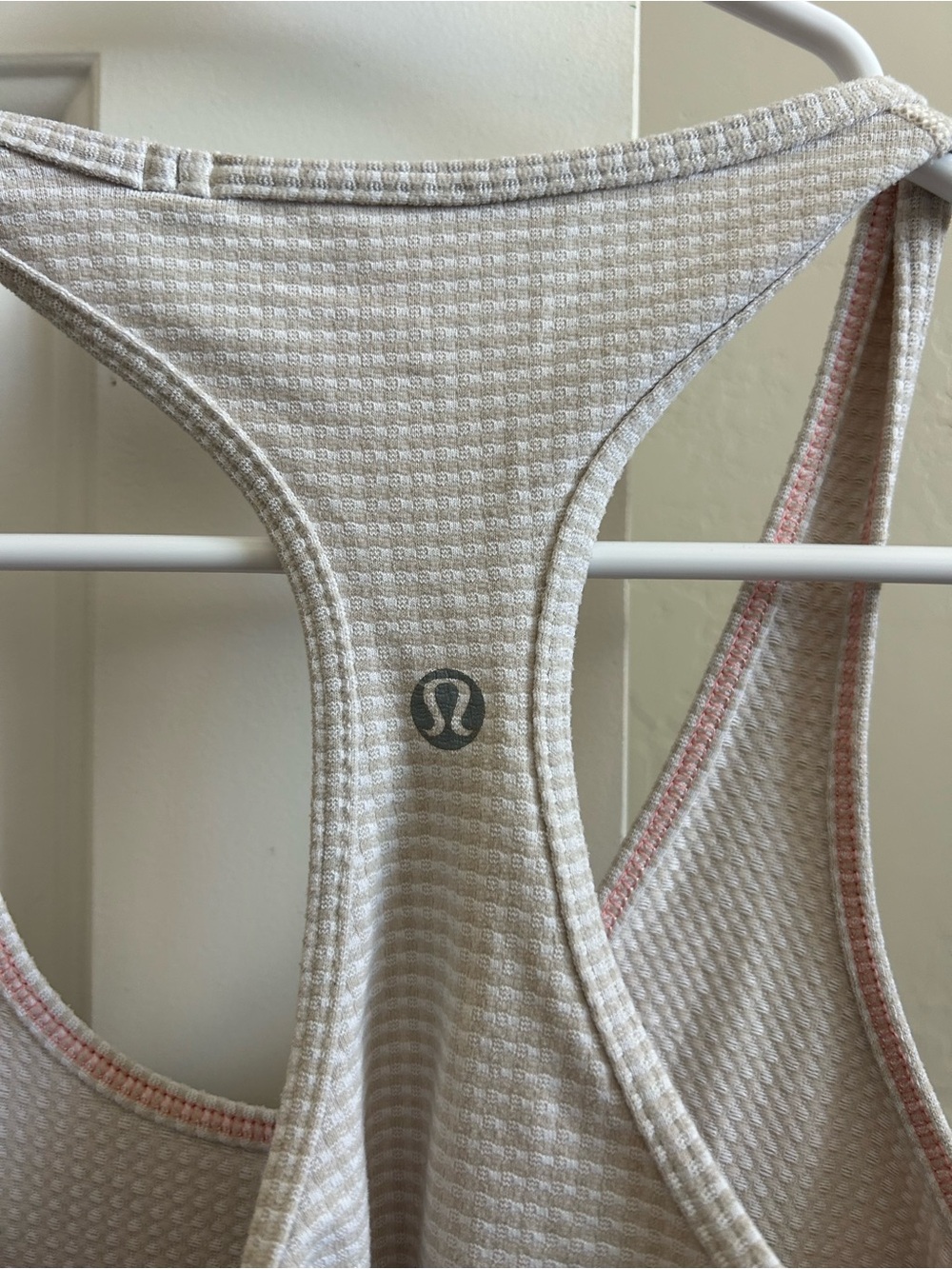 lululemon athletica Cream Waffle Racerback Tank with Pink Trim
